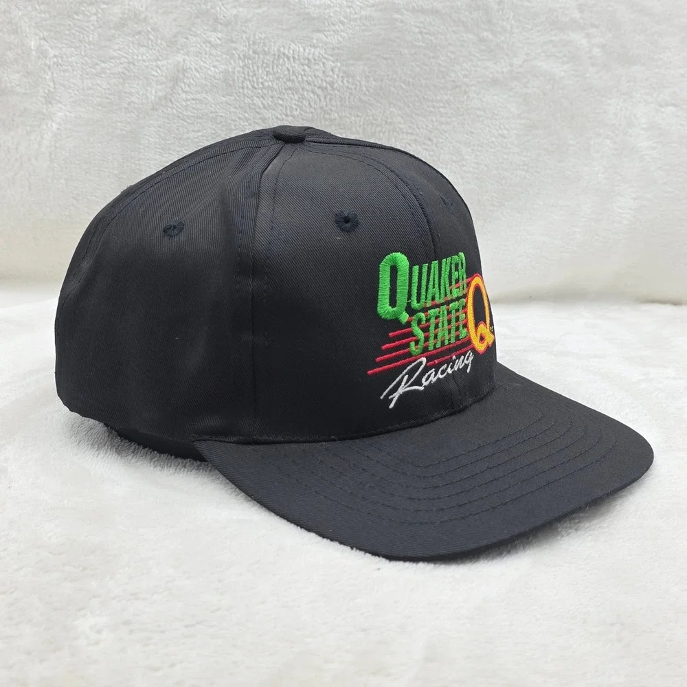 VINTAGE Quaker State Racing Hat Cap Mens Snap Back Black Embroidered Motorsports